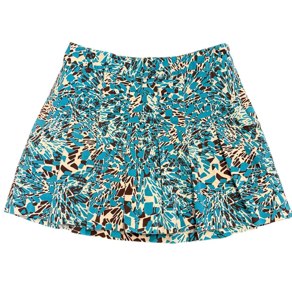 Lady Hagen turquoise abstract pleated gold skort, skirt, Size 8